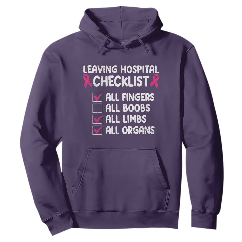 Leaving Hospital Checklist Funny Mastectomy Surgery Hoodie Breast Cancer Support Survivor Humor