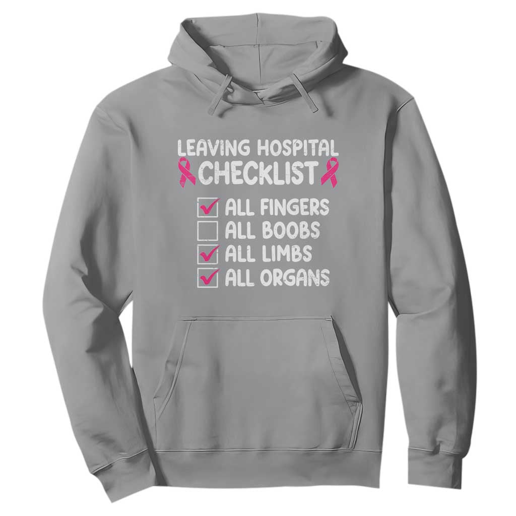 Leaving Hospital Checklist Funny Mastectomy Surgery Hoodie Breast Cancer Support Survivor Humor