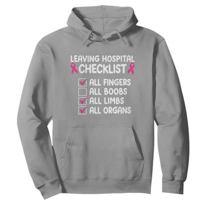 Leaving Hospital Checklist Funny Mastectomy Surgery Hoodie Breast Cancer Support Survivor Humor