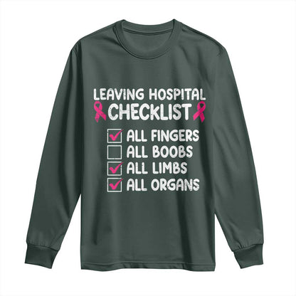 Leaving Hospital Checklist Funny Mastectomy Surgery Long Sleeve Shirt Breast Cancer Support Survivor Humor