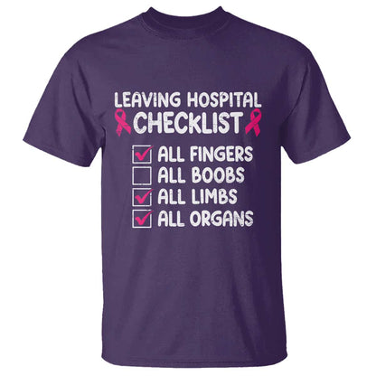 Leaving Hospital Checklist Funny Mastectomy Surgery T Shirt Breast Cancer Support Survivor Humor