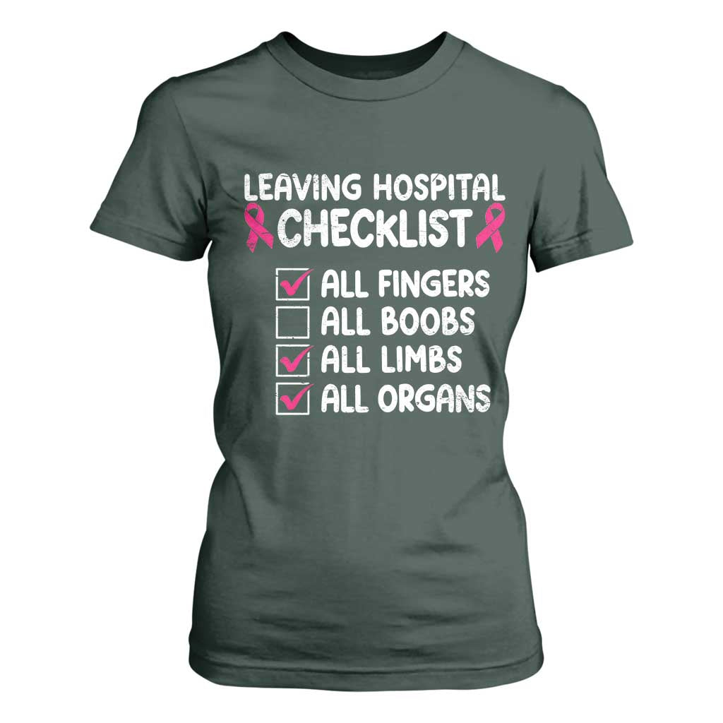Leaving Hospital Checklist Funny Mastectomy Surgery T Shirt For Women Breast Cancer Support Survivor Humor