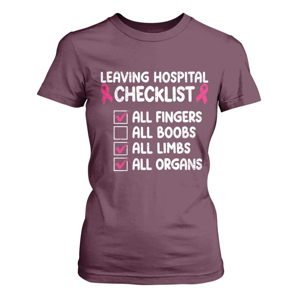 Leaving Hospital Checklist Funny Mastectomy Surgery T Shirt For Women Breast Cancer Support Survivor Humor