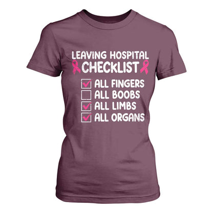 Leaving Hospital Checklist Funny Mastectomy Surgery T Shirt For Women Breast Cancer Support Survivor Humor