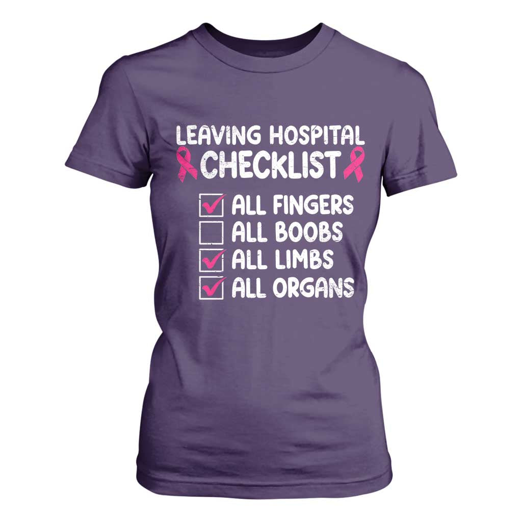 Leaving Hospital Checklist Funny Mastectomy Surgery T Shirt For Women Breast Cancer Support Survivor Humor