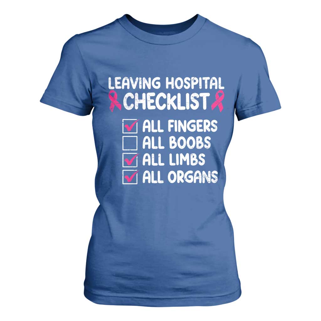 Leaving Hospital Checklist Funny Mastectomy Surgery T Shirt For Women Breast Cancer Support Survivor Humor