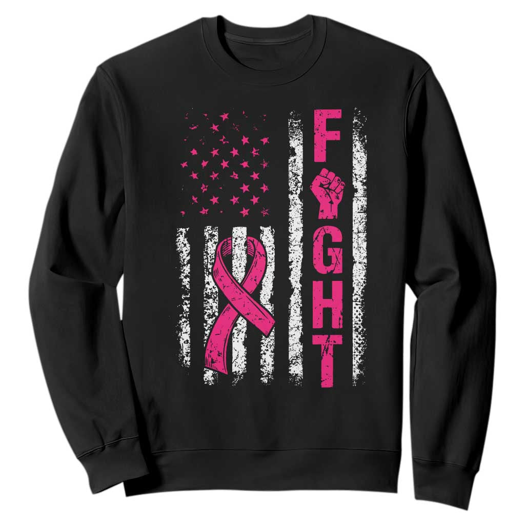 Fight Breast Cancer Support Pink Ribbon American Flag Graphic Sweatshirt