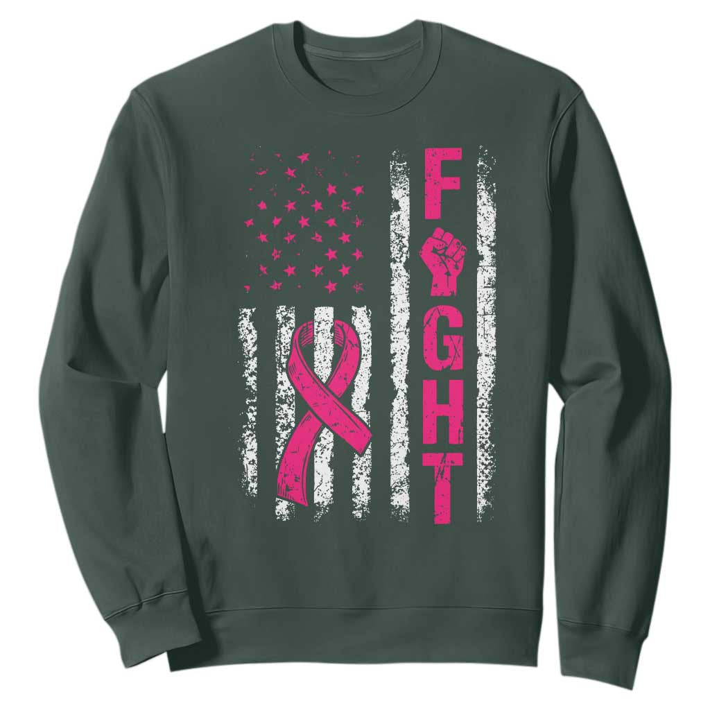 Fight Breast Cancer Support Pink Ribbon American Flag Graphic Sweatshirt