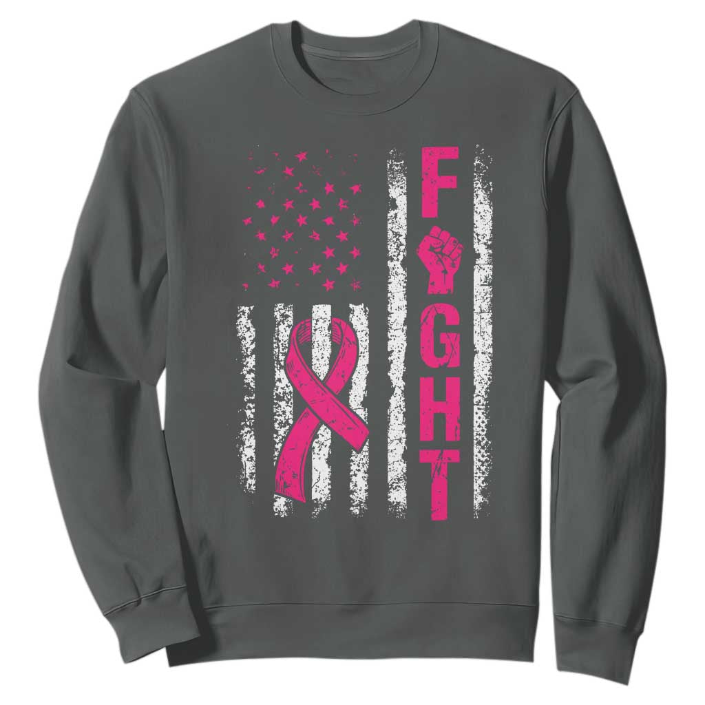 Fight Breast Cancer Support Pink Ribbon American Flag Graphic Sweatshirt