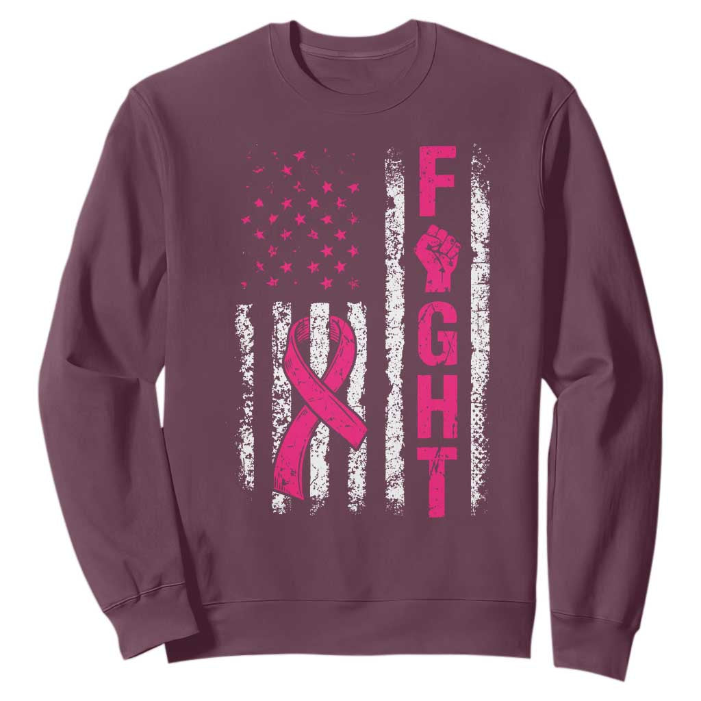 Fight Breast Cancer Support Pink Ribbon American Flag Graphic Sweatshirt