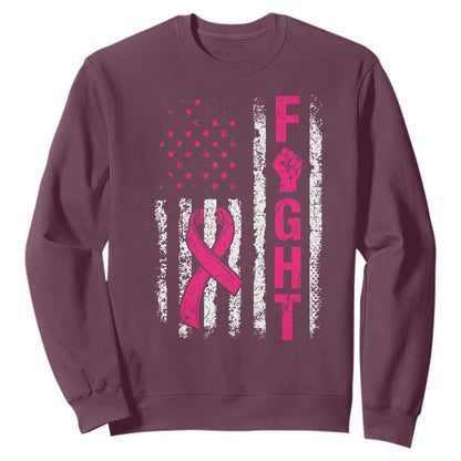 Fight Breast Cancer Support Pink Ribbon American Flag Graphic Sweatshirt
