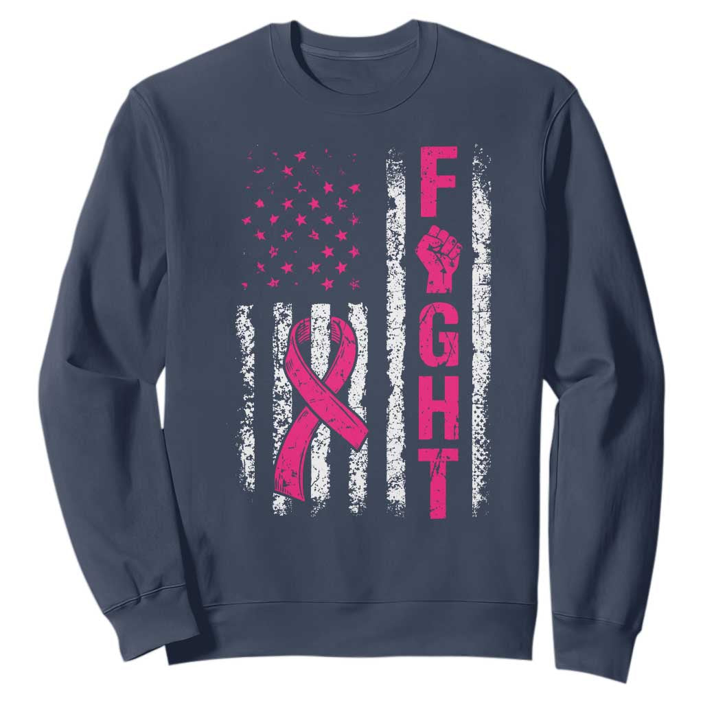 Fight Breast Cancer Support Pink Ribbon American Flag Graphic Sweatshirt