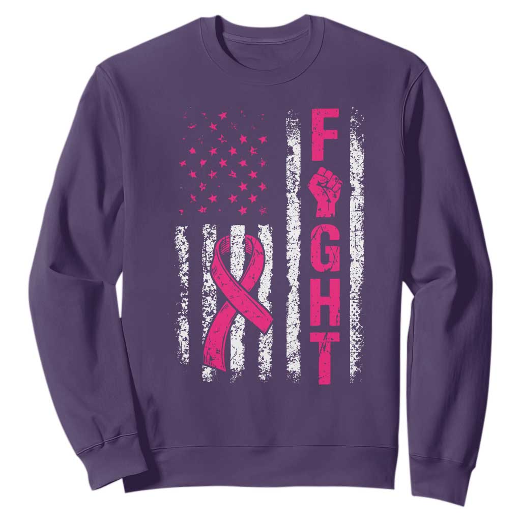 Fight Breast Cancer Support Pink Ribbon American Flag Graphic Sweatshirt