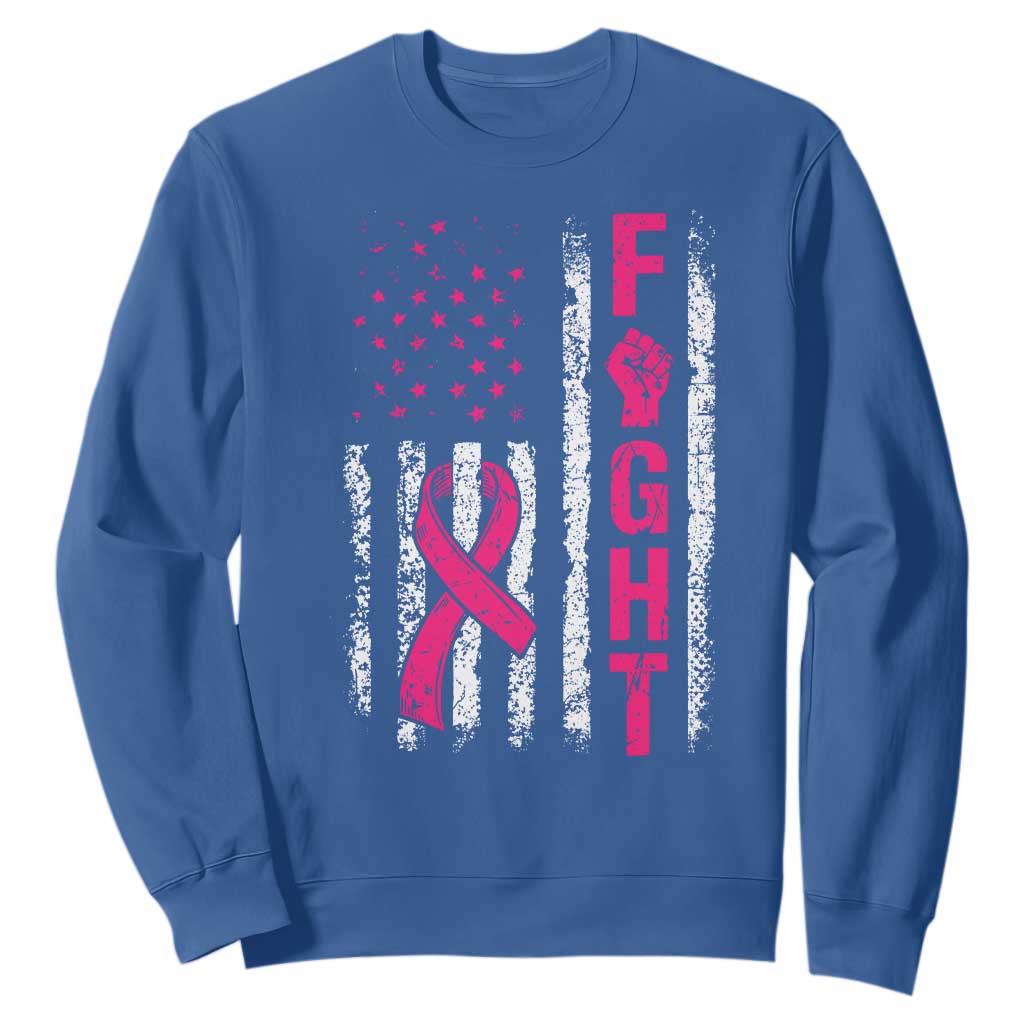 Fight Breast Cancer Support Pink Ribbon American Flag Graphic Sweatshirt