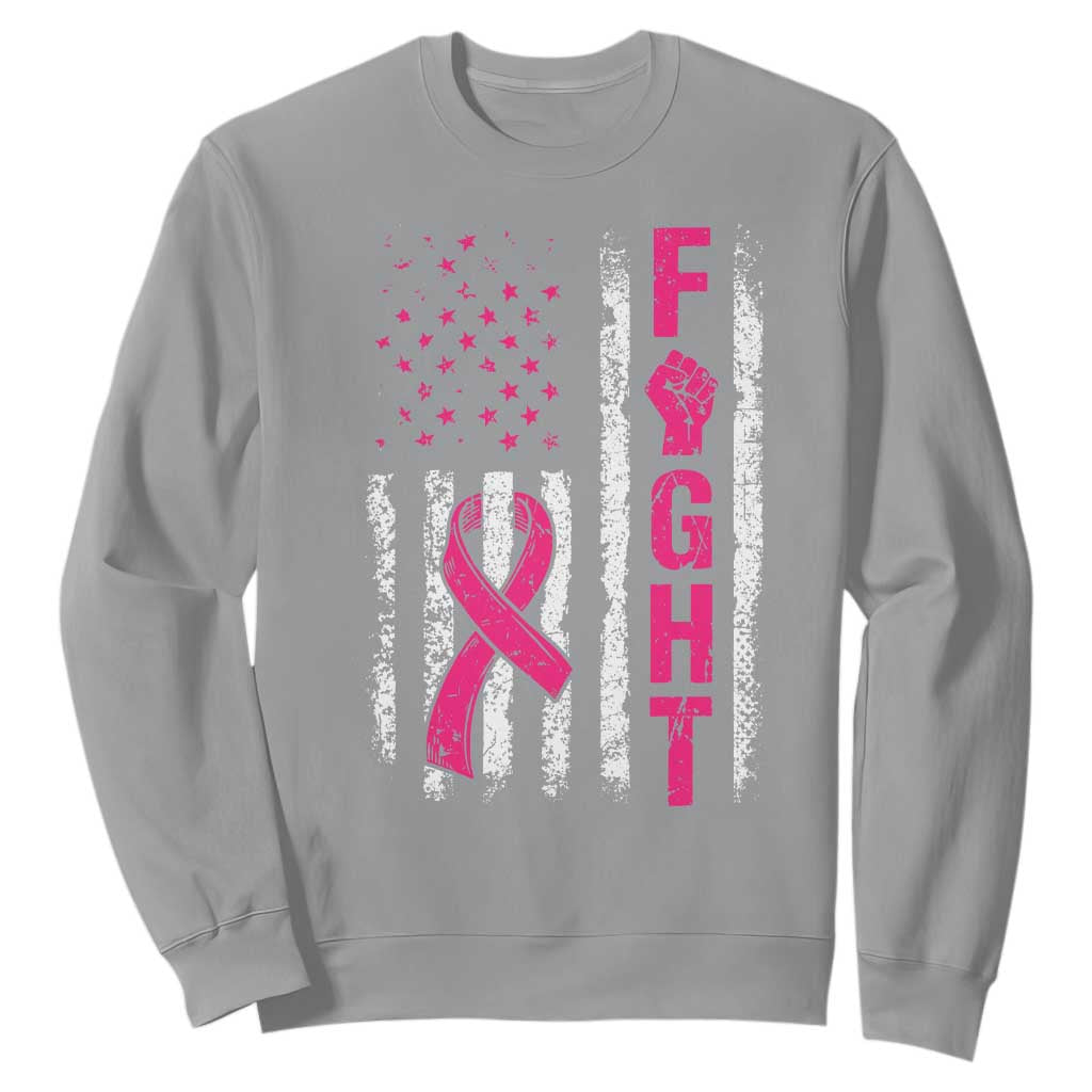 Fight Breast Cancer Support Pink Ribbon American Flag Graphic Sweatshirt