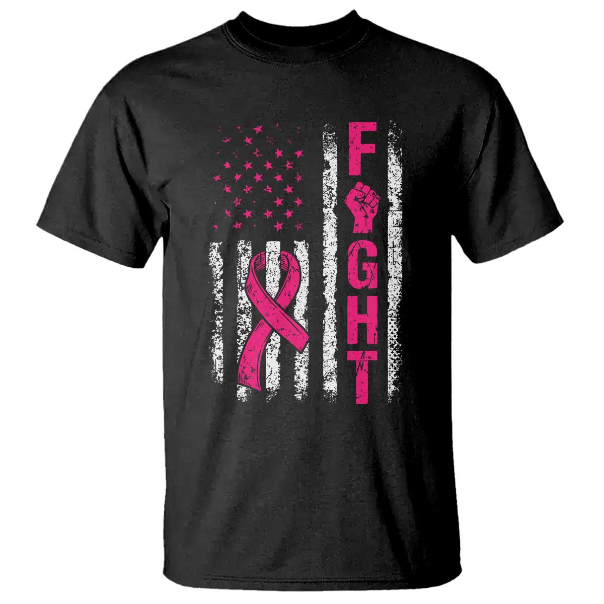 Fight Breast Cancer Support Pink Ribbon American Flag Graphic T Shirt