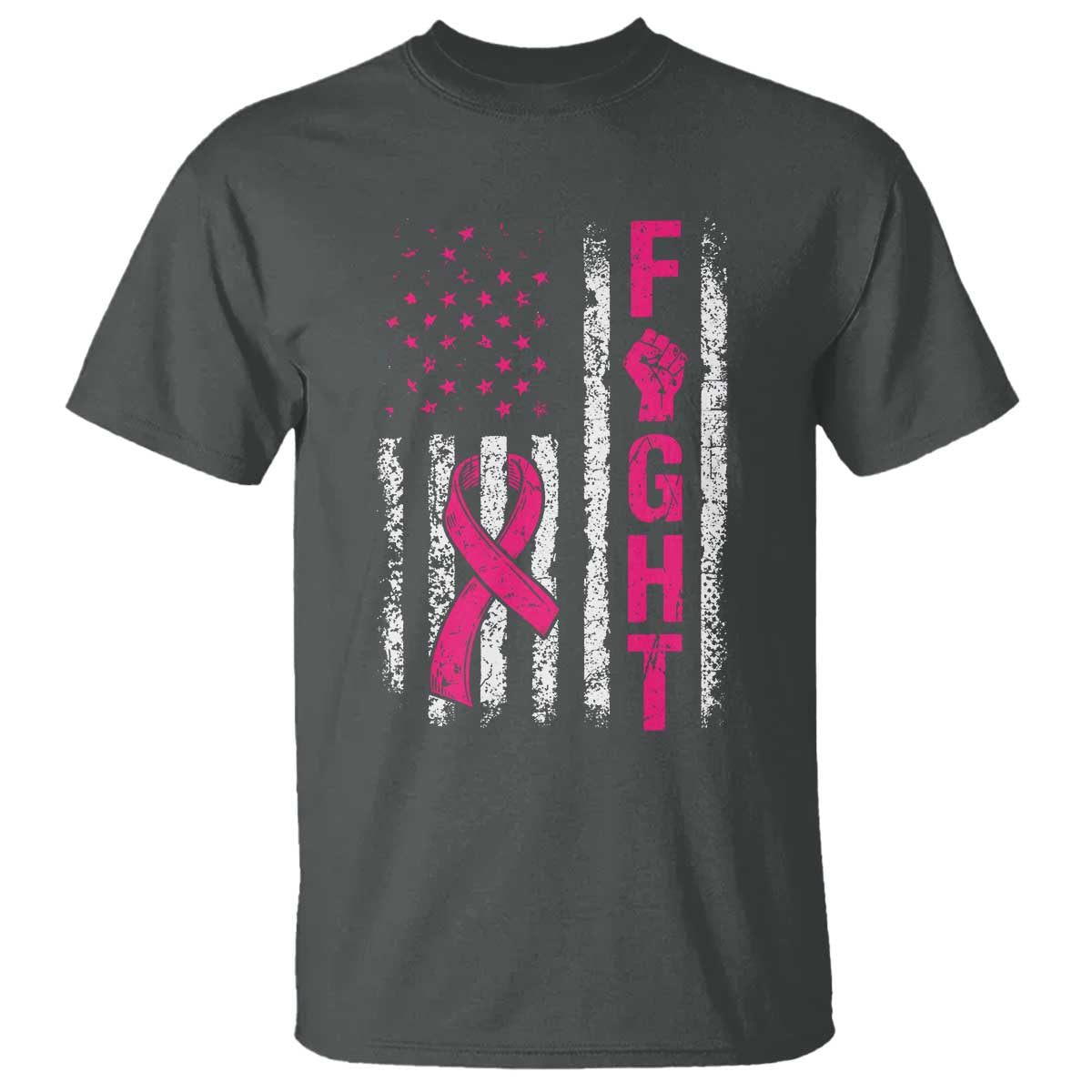 Fight Breast Cancer Support Pink Ribbon American Flag Graphic T Shirt