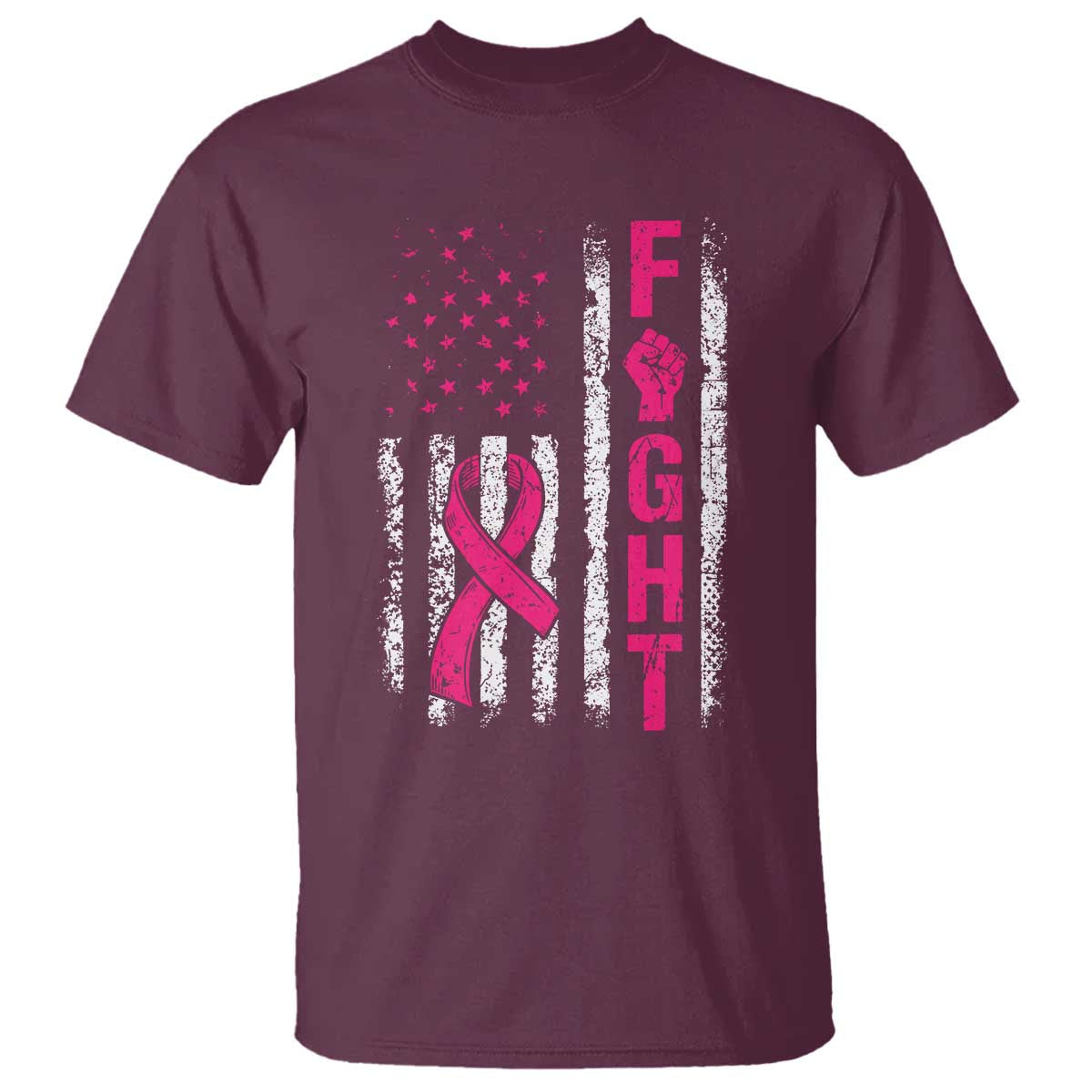 Fight Breast Cancer Support Pink Ribbon American Flag Graphic T Shirt