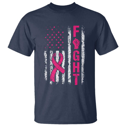 Fight Breast Cancer Support Pink Ribbon American Flag Graphic T Shirt