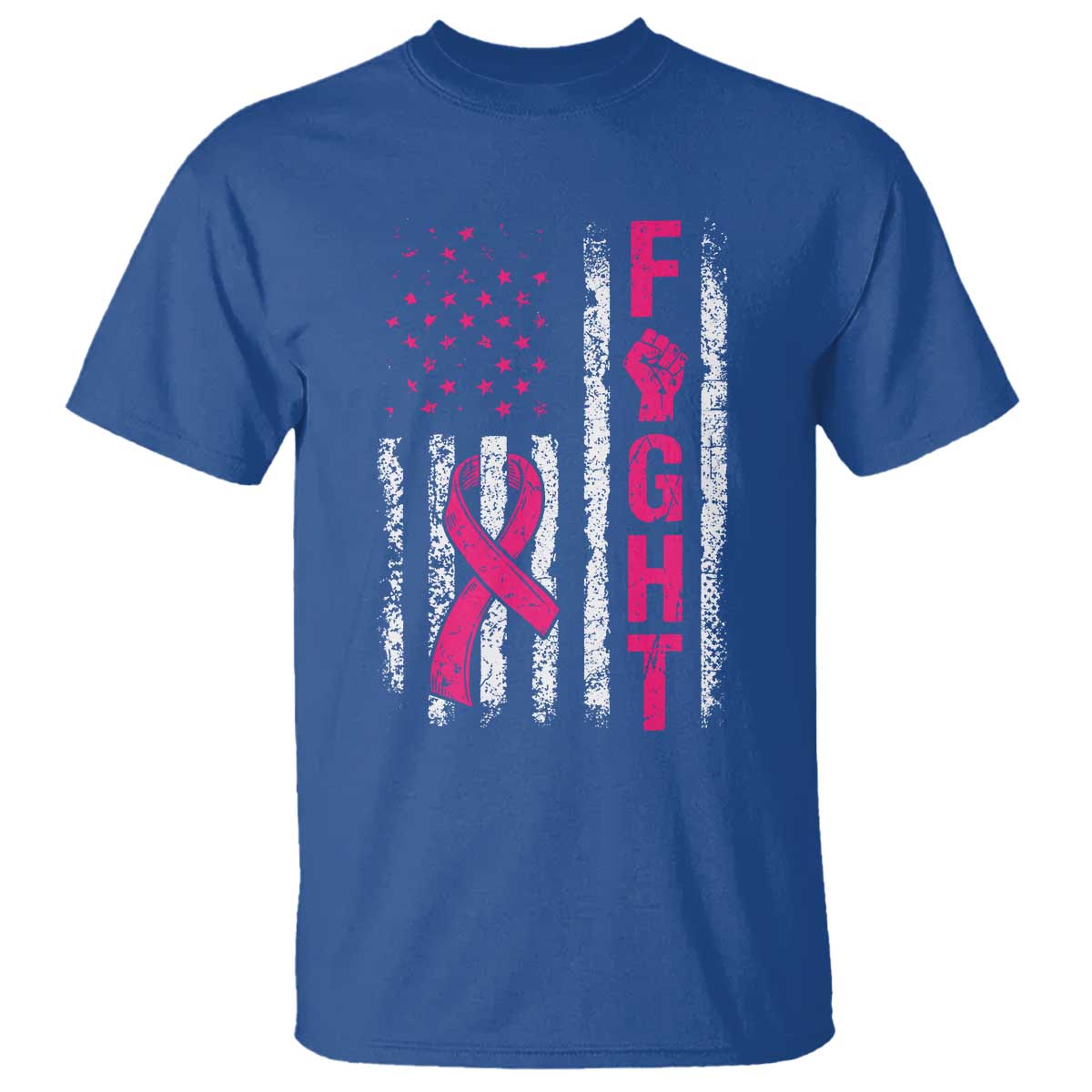 Fight Breast Cancer Support Pink Ribbon American Flag Graphic T Shirt