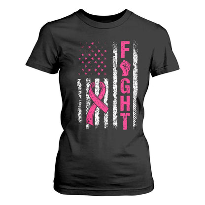 Fight Breast Cancer Support Pink Ribbon American Flag Graphic T Shirt For Women