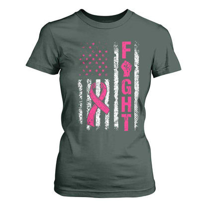 Fight Breast Cancer Support Pink Ribbon American Flag Graphic T Shirt For Women