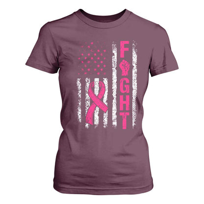 Fight Breast Cancer Support Pink Ribbon American Flag Graphic T Shirt For Women
