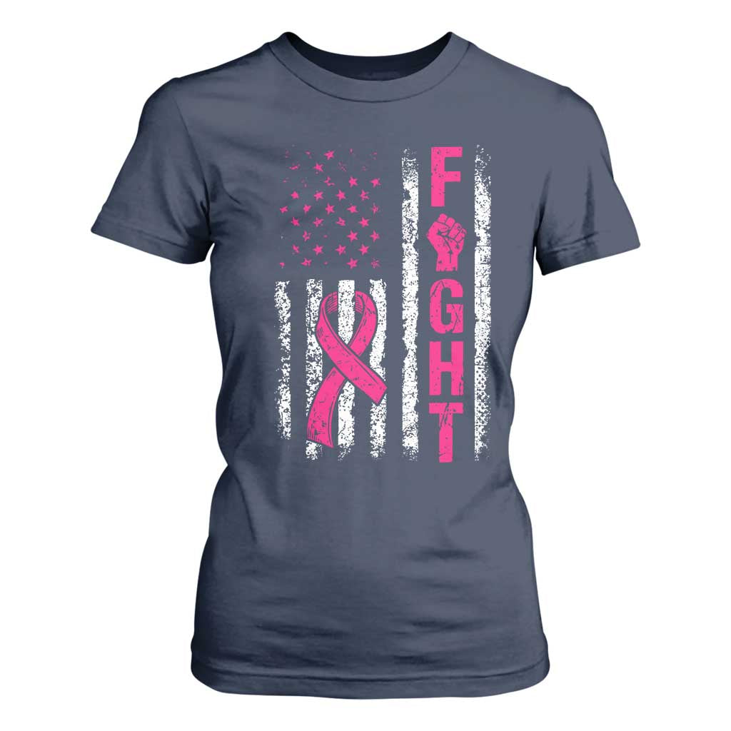 Fight Breast Cancer Support Pink Ribbon American Flag Graphic T Shirt For Women