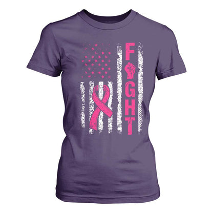 Fight Breast Cancer Support Pink Ribbon American Flag Graphic T Shirt For Women