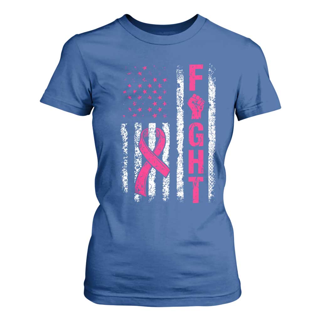Fight Breast Cancer Support Pink Ribbon American Flag Graphic T Shirt For Women