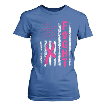 Fight Breast Cancer Support Pink Ribbon American Flag Graphic T Shirt For Women
