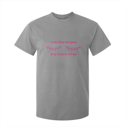 Funny Mastectomy Breast Cancer Support Survivor T Shirt For Kid Yeah They Are Gone They Tried To Kill Me