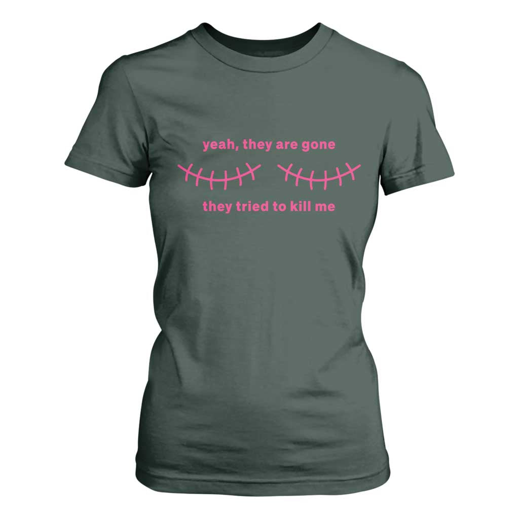 Funny Mastectomy Breast Cancer Support Survivor T Shirt For Women Yeah They Are Gone They Tried To Kill Me