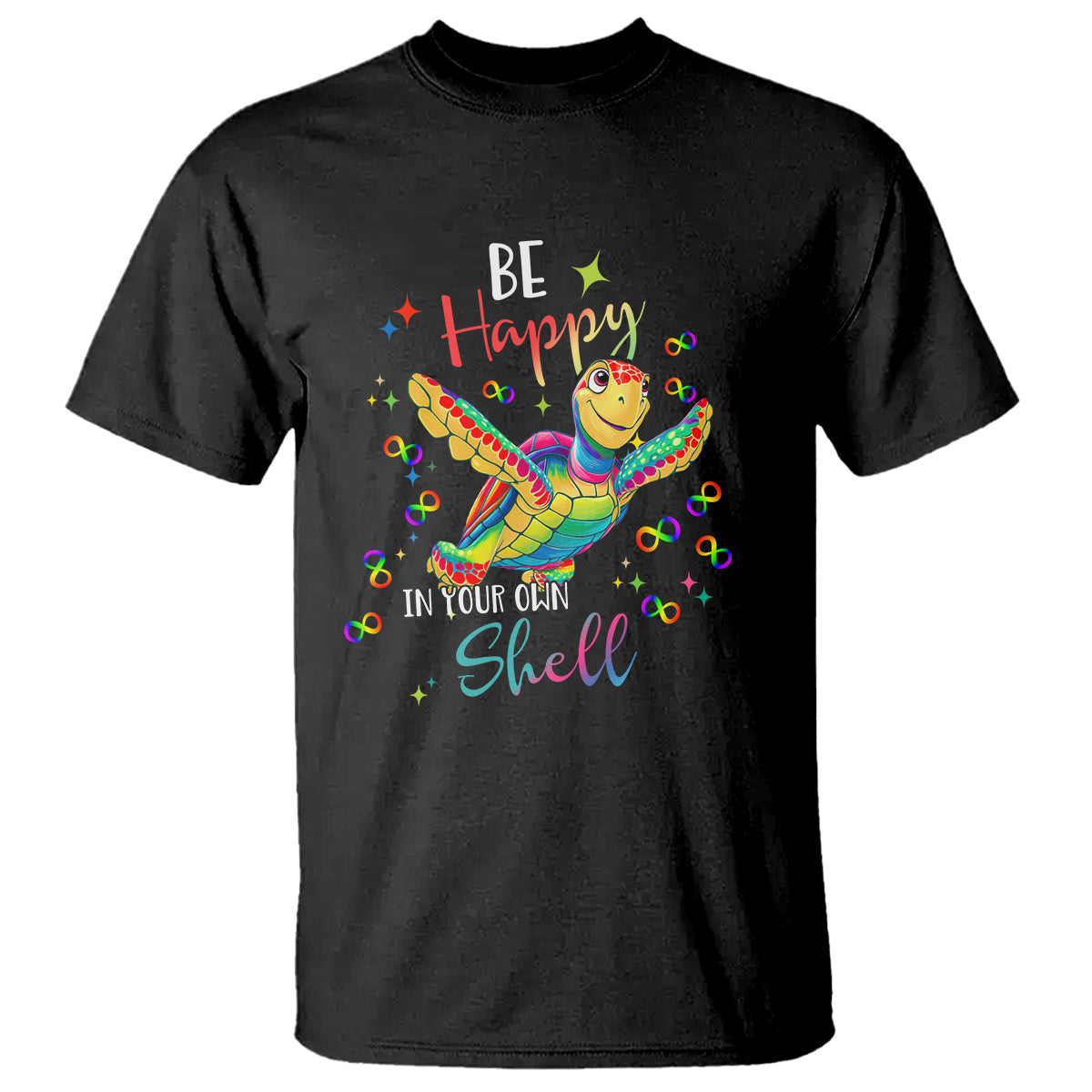 turtle-autism-acceptance-t-shirt-be-happy-in-your-own-shell-spectrum-rainbow-infinity