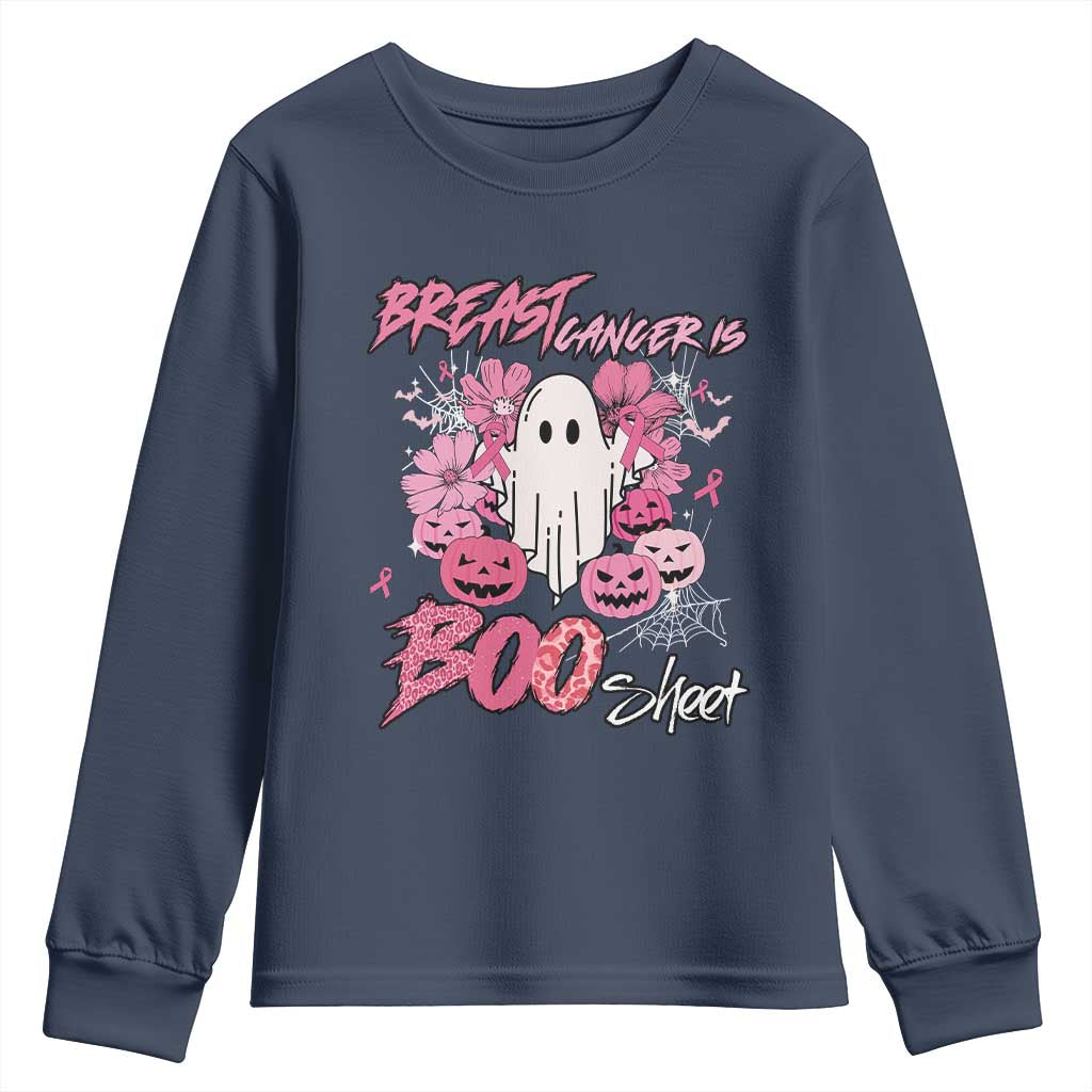 Halloween Breast Cancer Support Squad Youth Sweatshirt Save Your Boo Bees Spooky Boos Ghost
