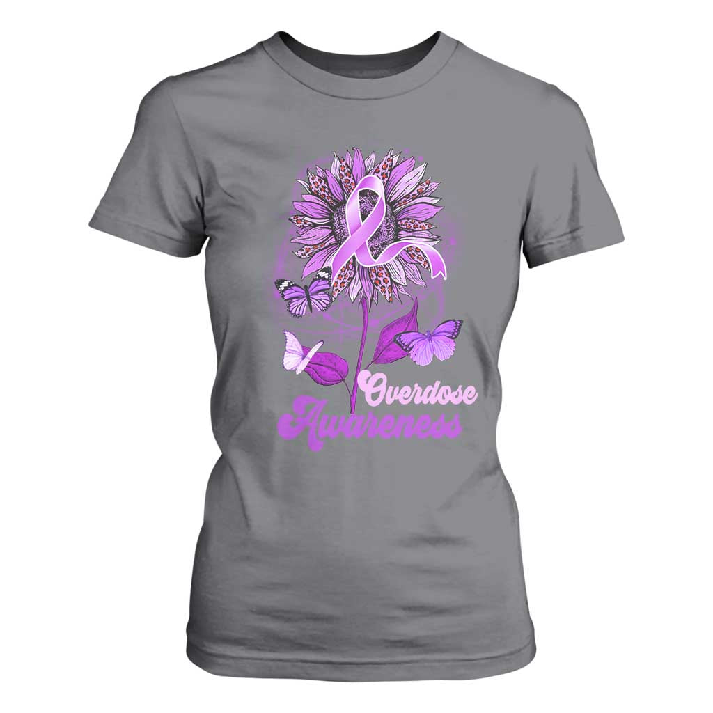 Purple Sunflower Overdose Prevention Support Squad T Shirt For Women