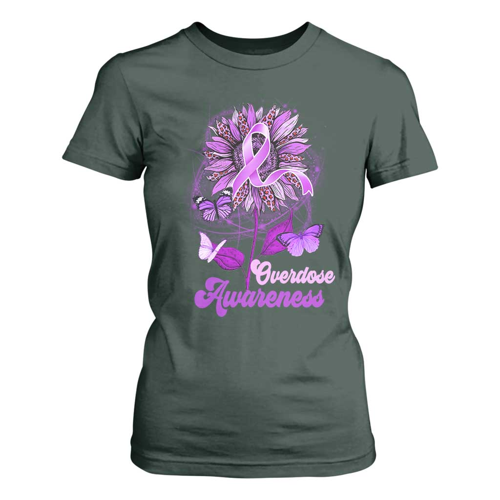 Purple Sunflower Overdose Prevention Support Squad T Shirt For Women