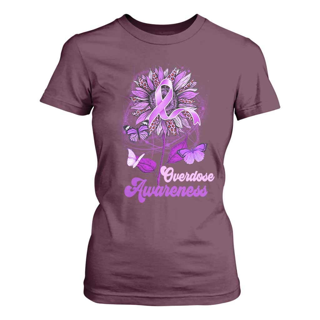 Purple Sunflower Overdose Prevention Support Squad T Shirt For Women
