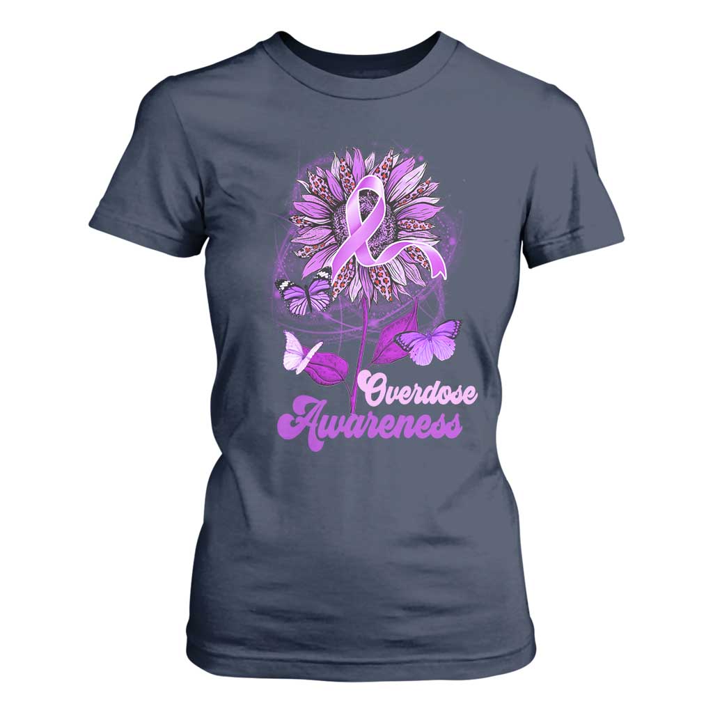 Purple Sunflower Overdose Prevention Support Squad T Shirt For Women