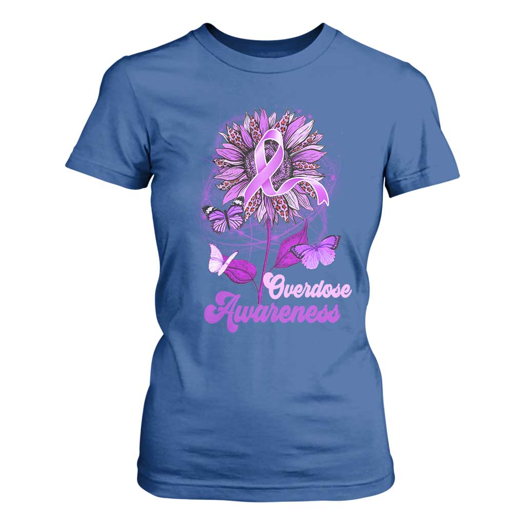 Purple Sunflower Overdose Prevention Support Squad T Shirt For Women