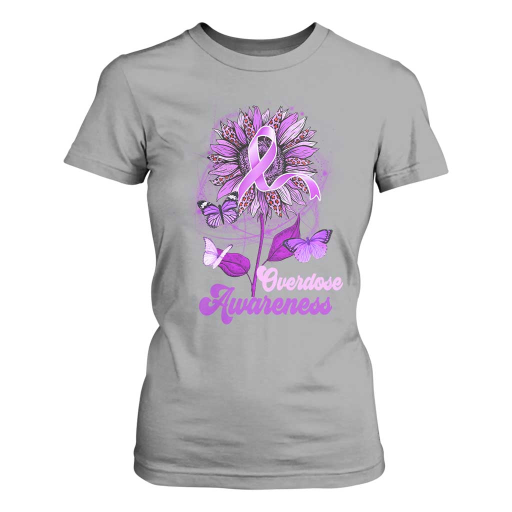 Purple Sunflower Overdose Prevention Support Squad T Shirt For Women