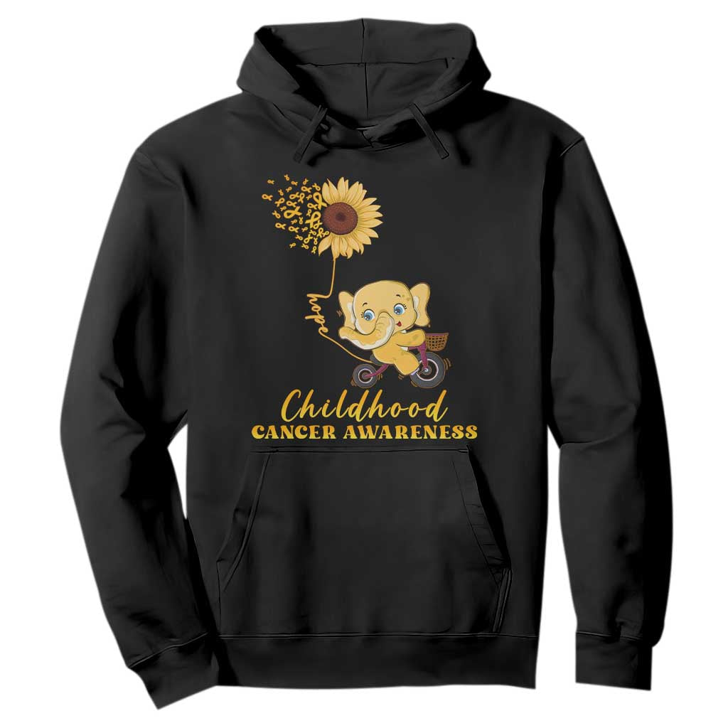 Childhood Cancer Warrior Support Hoodie Elephant Sunflower Gold Ribbon