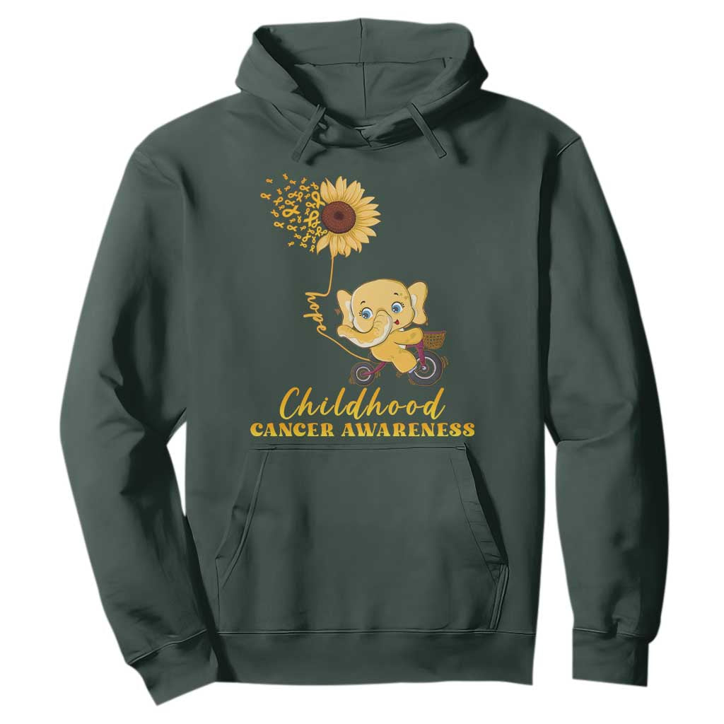 Childhood Cancer Warrior Support Hoodie Elephant Sunflower Gold Ribbon