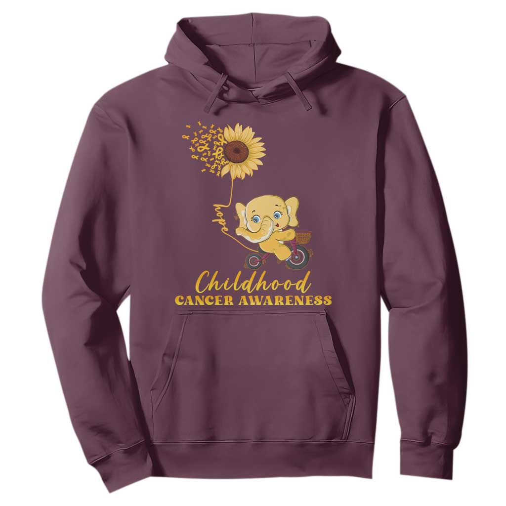 Childhood Cancer Warrior Support Hoodie Elephant Sunflower Gold Ribbon