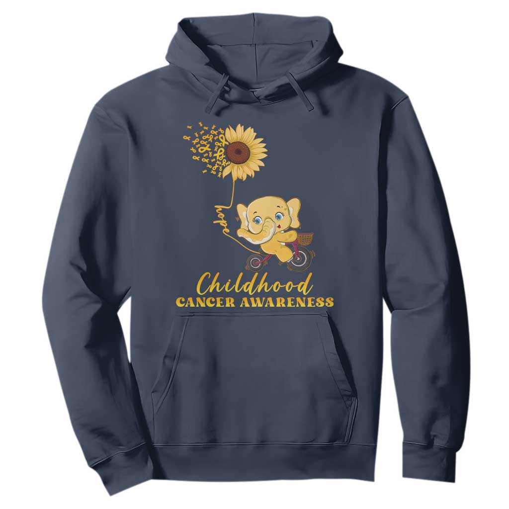 Childhood Cancer Warrior Support Hoodie Elephant Sunflower Gold Ribbon