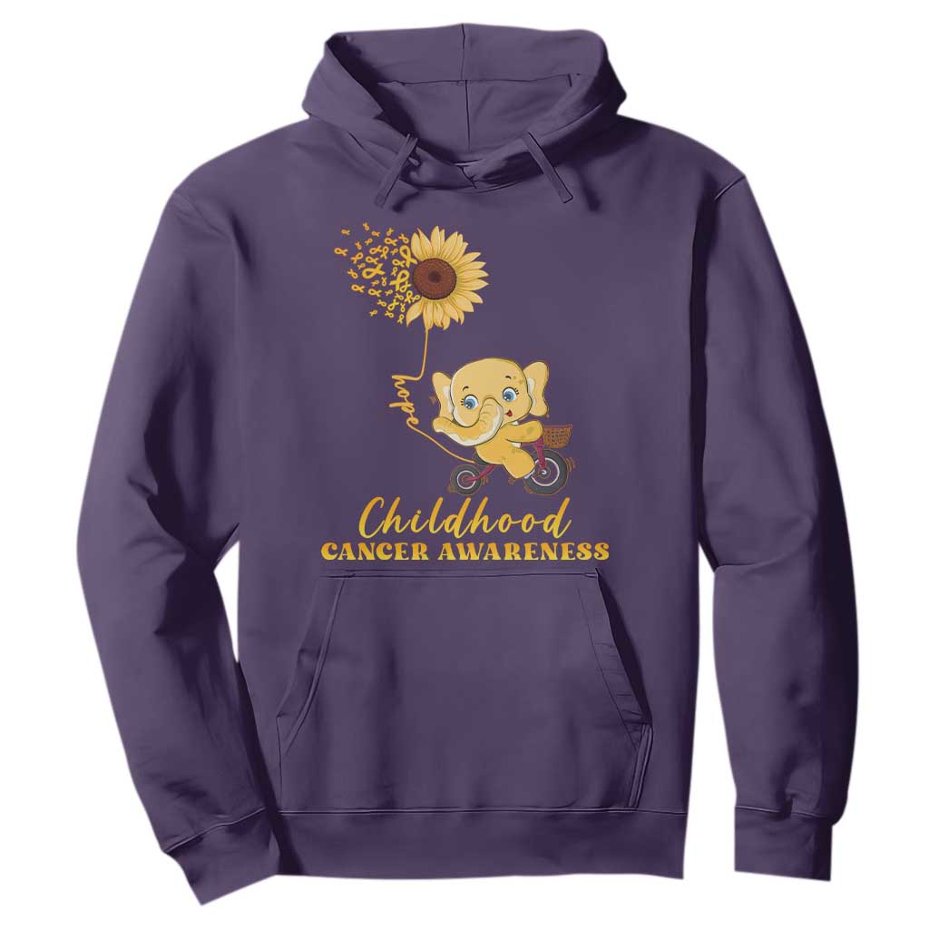 Childhood Cancer Warrior Support Hoodie Elephant Sunflower Gold Ribbon