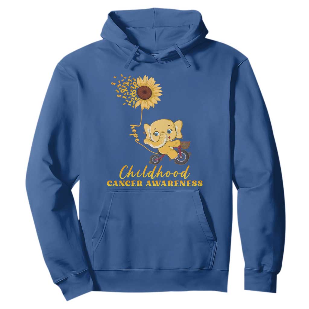 Childhood Cancer Warrior Support Hoodie Elephant Sunflower Gold Ribbon