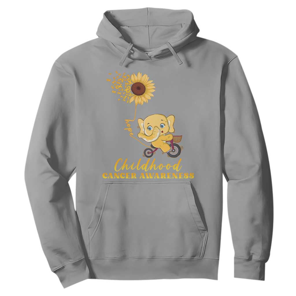 Childhood Cancer Warrior Support Hoodie Elephant Sunflower Gold Ribbon