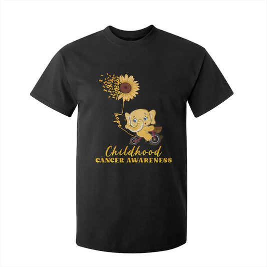 Childhood Cancer Warrior Support T Shirt For Kid Elephant Sunflower Gold Ribbon