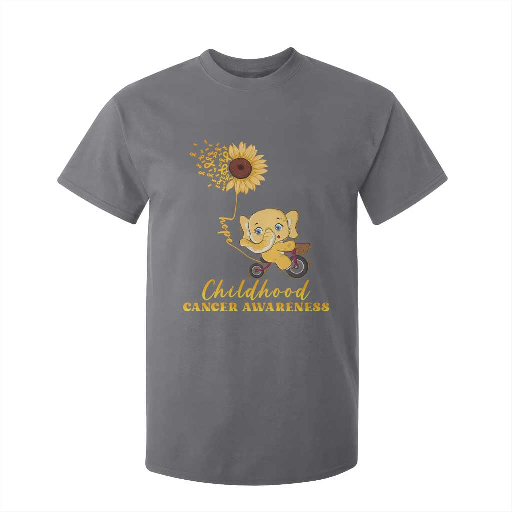 Childhood Cancer Warrior Support T Shirt For Kid Elephant Sunflower Gold Ribbon